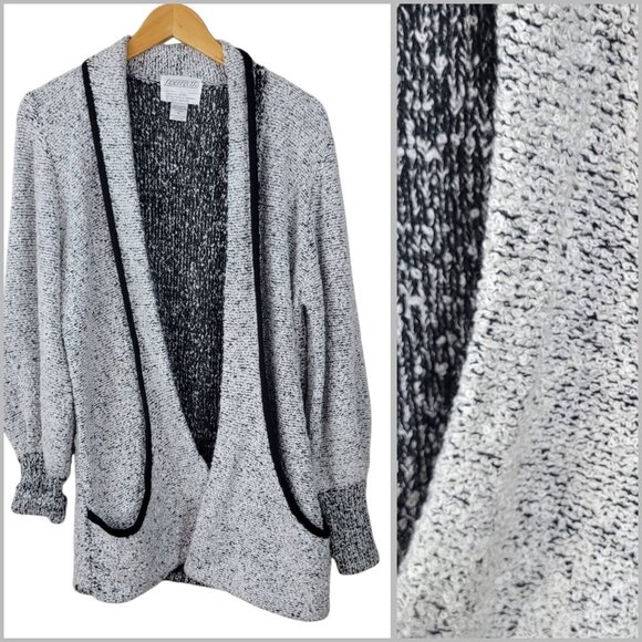 Vintage Cardigan Sweater Jacket Size Medium Oversized 90s Pocket Boucle Grey - Picture 1 of 7